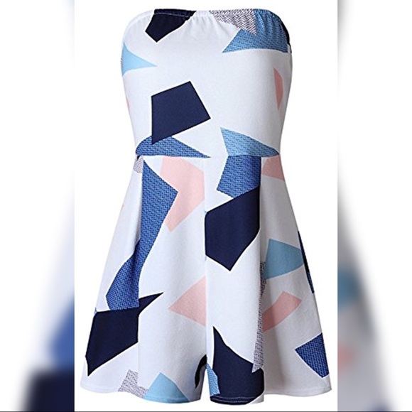 Geometric Print Sleeveless Summer Shorts Romper - Picture 2 of 4